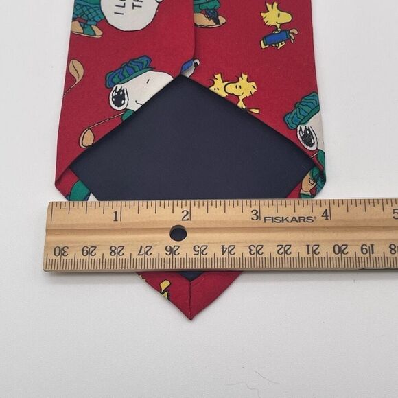 PEANUTS Men’s Novelty Silk Tie Snoopy Golf Woodstock Red Cartoon Humor Dog Bird - Picture 7 of 13